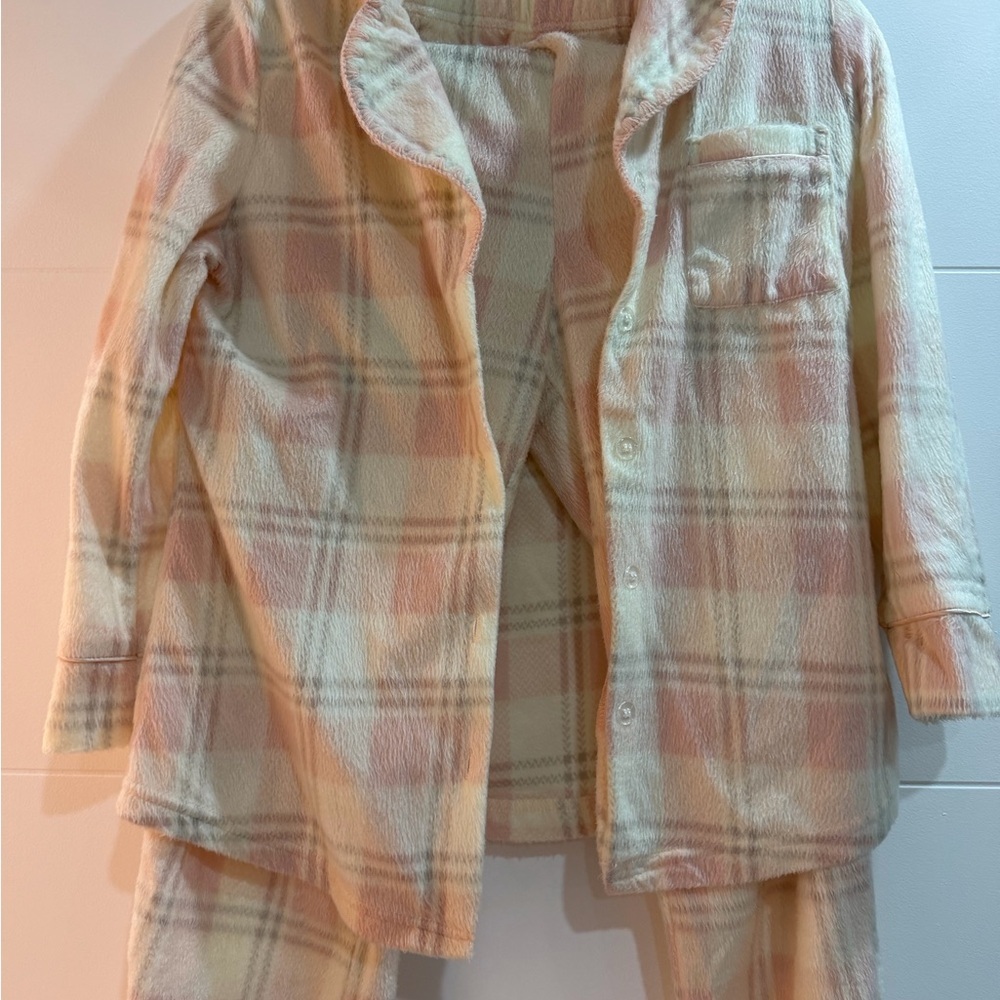 Cozy PlaidPajama Set - Cream & Pink